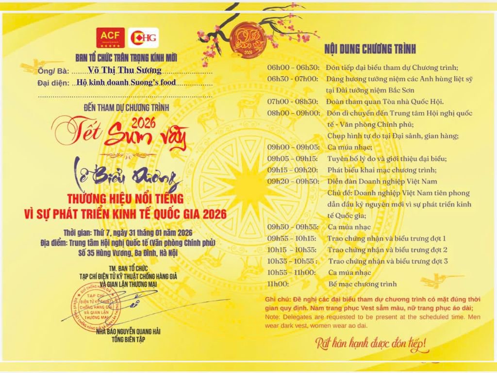 Hoa hậu Võ Thu Sương nhận lời mời sự kiện Lễ Biểu Dương Thương Hiệu Nổi Tiếng Vì Sự Phát Triển Kinh Tế Quốc Gia 2026