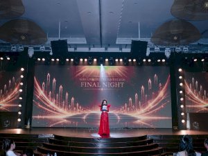 Hoa hậu Võ Thu Sương phát biểu trong đêm chung kết Hoa Hậu Doanh Nhân Hoàn Vũ 2026