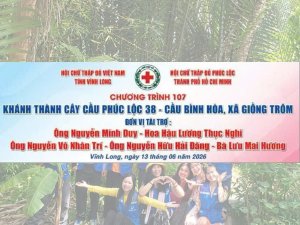 Hoa hậu Võ Thu Sương cùng Hoa hậu Lương Thục Nghi đồng hành khánh thành cầu Phúc Lộc 38 tại Vĩnh Long