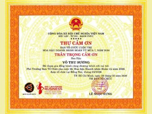 Hoa hậu Võ Thu Sương nhận Thư cảm ơn từ Ban Tổ chức Hoa hậu Doanh nhân Hoàn vũ 2026