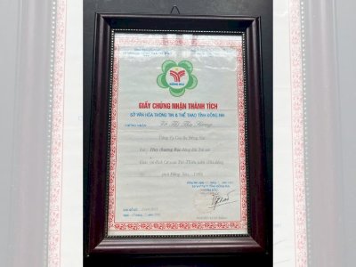 Giấy chứng nhận thành tích: Huy chương Bạc đồng đội Trẻ nữ - Giải vô địch Cờ vua Trẻ-Thiếu niên-Nhi đồng tỉnh Đồng Nai năm 1999