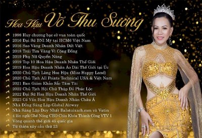 Diễn đàn Kinh tế Doanh Chủ đưa tin: Hoa hậu Võ Thu Sương chủ tịch công ty công nghệ tại Mỹ ở tuổi 38 và hành trình vòng quanh thế giới quảng bá văn hóa Việt