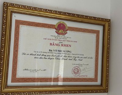 Hoa hậu Võ Thu Sương nhận bằng khen vì đóng góp kinh phí hỗ trợ công tác an sinh xã hội tại Châu Thành, Tây Ninh