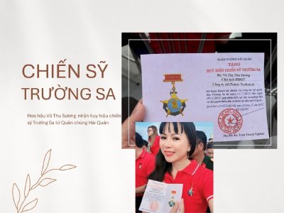 Hoa hậu Võ Thu Sương nhận huy hiệu Chiến sỹ Trường Sa