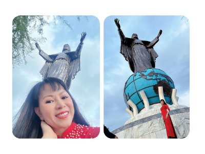 Hoa hậu Võ Thu Sương check in tại Bức tượng Cristo Rei nổi tiếng ở thủ đô Dili – tượng Chúa Jesus nhìn ra biển 