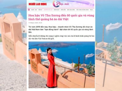 Báo Người Lao Động đưa tin: Hoa hậu Võ Thu Sương đến 60 quốc gia và vùng lãnh thổ quảng bá áo dài Việt