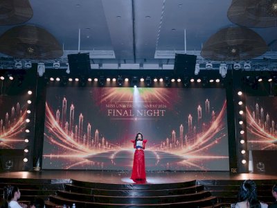 Hoa hậu Võ Thu Sương phát biểu trong đêm chung kết Hoa Hậu Doanh Nhân Hoàn Vũ 2026