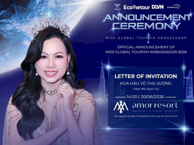 Hoa hậu Võ Thu Sương: Giữ vai trò Giám đốc Quốc gia Miss Global Tourism Ambassador 2026 tại Việt Nam, chuẩn bị khánh thành cây cầu từ thiện thứ 41.