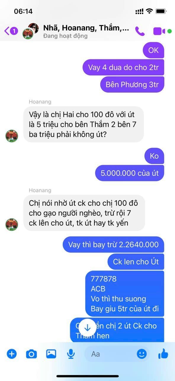 Võ Thu Sương trực tiếp chuyển khoản giúp đỡ người khó khăn