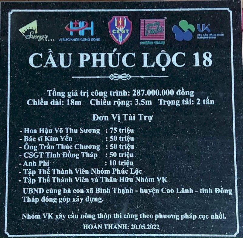 Hoa hậu cầu đường Võ Thu Sương khánh thành cầu Phúc Lộc 18 và khảo sát cây cầu 19 tại Đồng Tháp