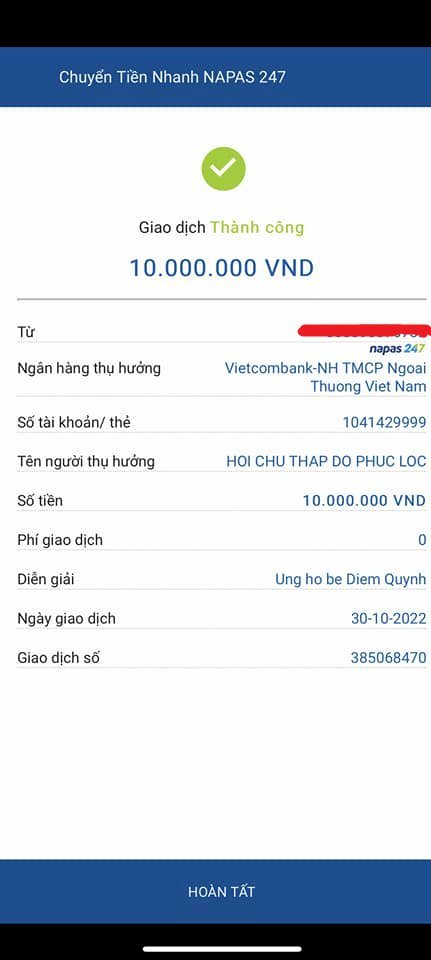 Hội Chữ Thập Đỏ Phúc Lộc giúp bé Diễm Quỳnh Quảng Trị bị bị bỏng nặng 20.700.000đ