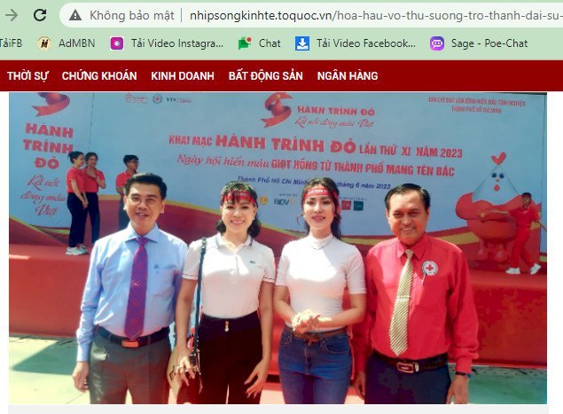 Hoa hậu Võ Thu Sương trở thành đại sứ Hành trình Đỏ năm 2023.   Nhịp sống Kinh tế đưa tin Hoa hậu Võ Thu Sương Đại sứ Kết nối dòng máu Việt, ngày hội hiến máu Giọt hồng từ thành phố mang tên Bác