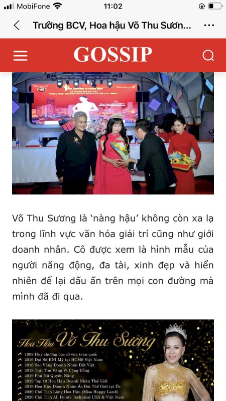 Trang Tin Hoa hậu Việt Nam viết về Hoa hậu Võ Thu Sương Trưởng Ban Cố Vấn Doanh nhân Hoàn vũ 2024 – Ms Universe Bussiness 